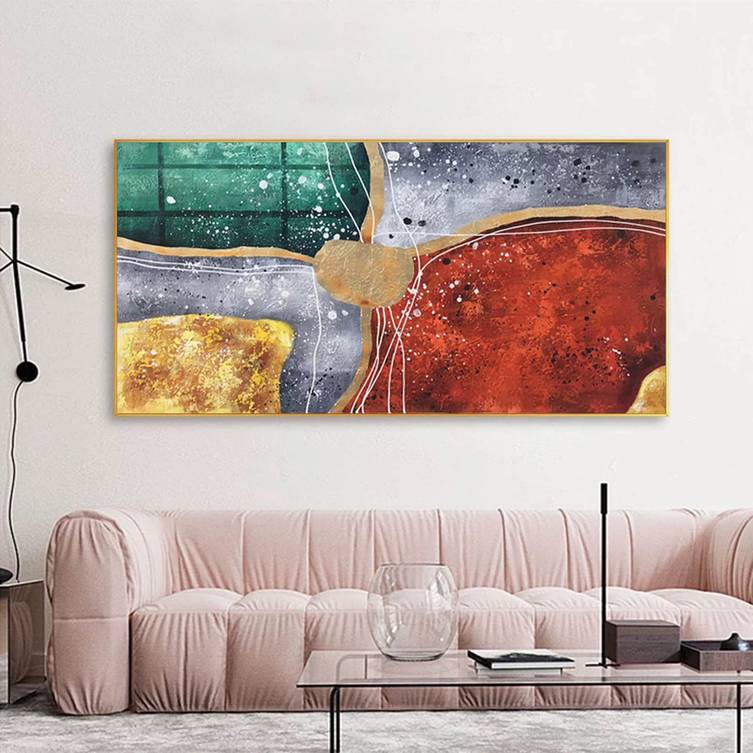 Gold Handmade Leaf Modern Abstract Canvas Artwork 09SDZ